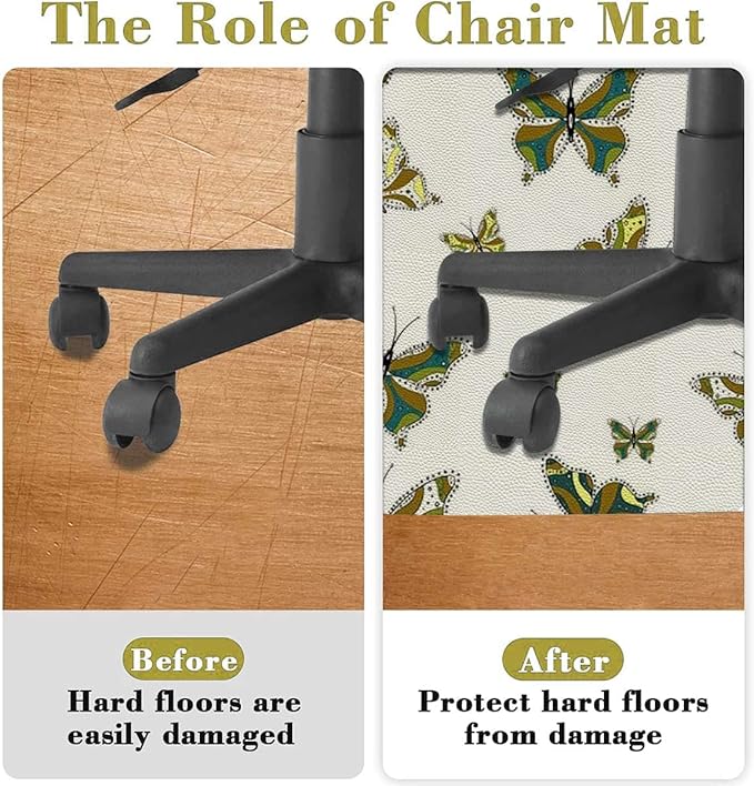 Brown Blue PU Leather Gaming Chair Mat Chair Mat for Hardwood Floor Butterfly in Watercolor Modern Minimalist Design Round Floor Mats for Office Chair Computer Desk Anti Slip Moth Diameter 47.2 in
