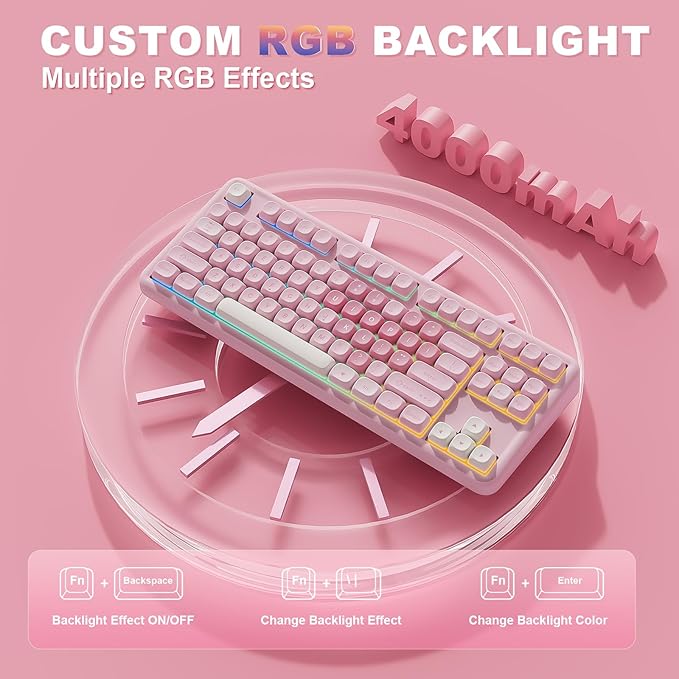 YUNZII B87 Wireless Mechanical KeyboardQMK/VIA ProgrammableTKL Layout 87 KeysBT/2.4G/USB-CHot Swap Gasket Mount RGB Backlit Gaming with Wrist Rest for Win/Mac (Pink Milk V2)