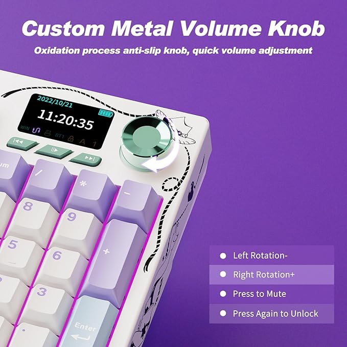 Ajazz AK35I V4 Customizable Wireless Gaming Mechanical Keyboard Wired/Wireless 2.4G/BT Gasket Structure 10000mAh Battery Full-Color RGB 1.14-inch Color Screen Knob Multi-Function Keys.