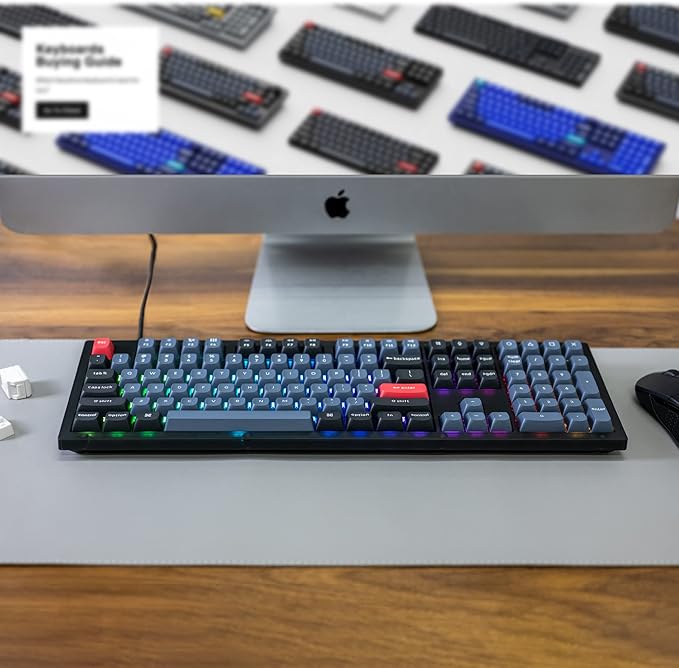 Keychron V6 Wired Custom Mechanical Keyboard Full-Size QMK/VIA Programmable Macro with Hot-swappable Keychron K Pro Red Switch Compatible with Mac Windows Linux (Frosted Black-Translucent)