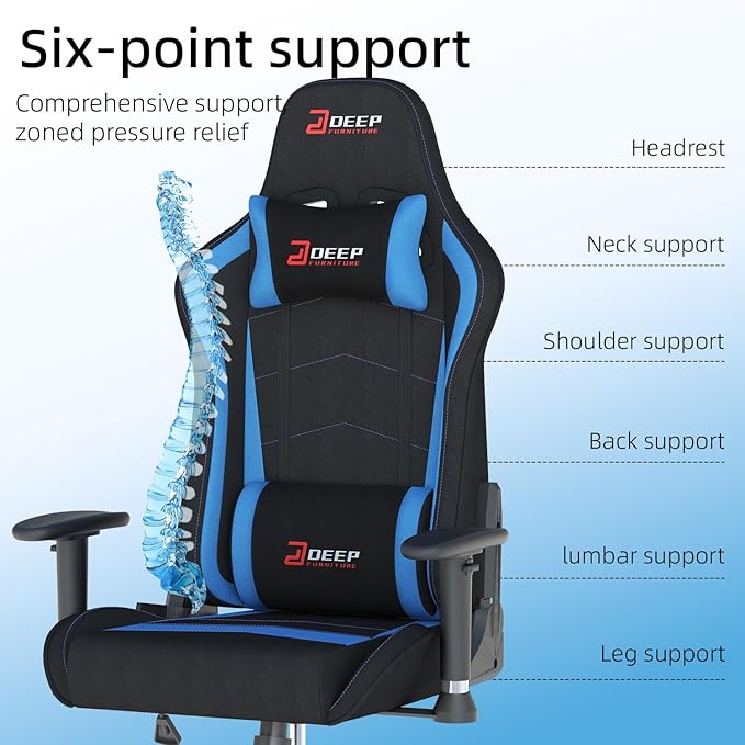 Gaming Chair High-Back Ergonomic Computer Chair Adult Lumbar Support Breathable Fabric Office Chair 3D Independent Armrests(1005-DeepBlue)