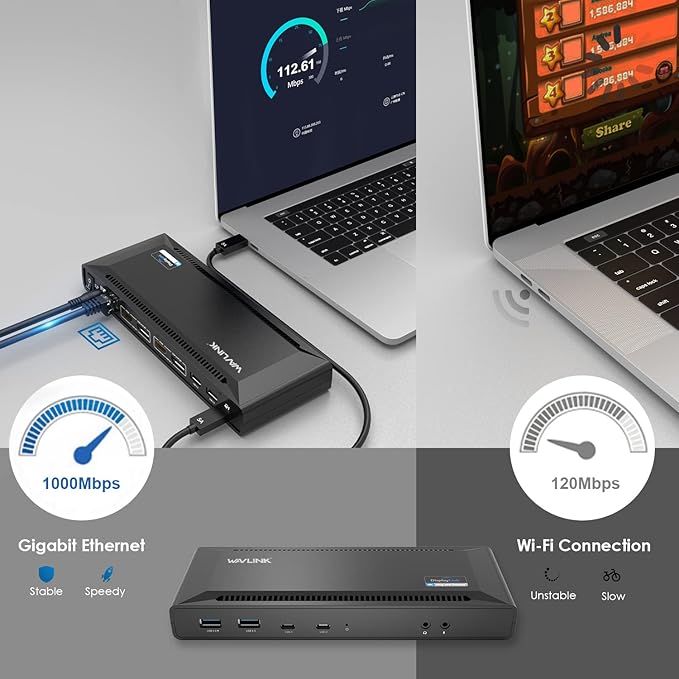 WAVLINK Universal USB C Laptop Docking Station Dual Monitors 5K/4K@60Hz with 65W Host Charging for Thunderbolt 4/3 USB-C Windows Mac M1-M5/Macbook Neo Chrome (2HDMI+2DP) 6USB 3.0 1Gbps Ethernet