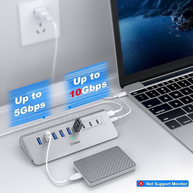 Powered USB Hub 10Gbps intpw YH6AC Plus 11 Port USB 3.2 Hub(USB A/USB C 3.2+4 USB-A 3.0+2 PD 45W Fast Charging Ports+SD/TF Card Reader) 65W Power AdapterAluminum USB HUB for PCLaptopiPhone 17/16