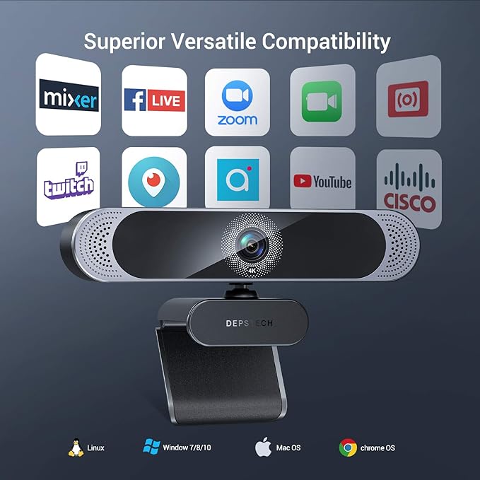 DEPSTECH 4K Webcam DW49 HD 8MP Equipped with Sony Sensor Autofocus Webcam with Microphone Privacy Cover Plug Play USB Computer Web Camera for Pro Streaming/Online Teaching/Video Calling/Zoom/Skype