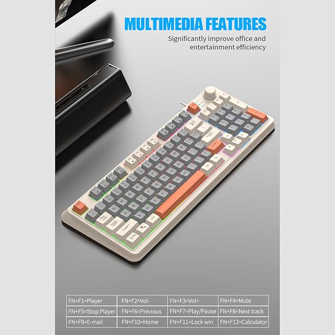 Keyboard K82 Gaming Keyboard with Three Color Backlit and Mechanical Feel 94 Keys for Gamers Computer PC Laptop Keyboars