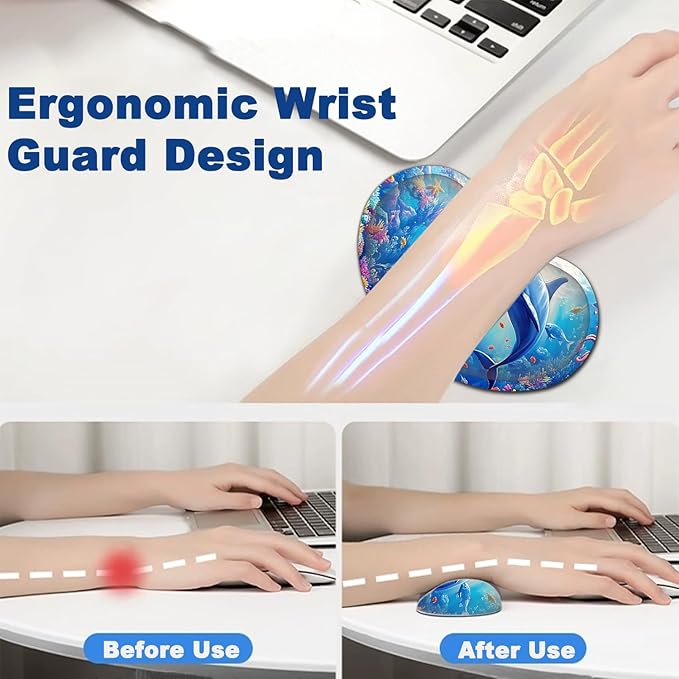 Large Mouse Pad + Keyboard Wrist Rest Set Extended Gaming Mousepad (31.5X11.8 inch) with Non-Slip Rubber Ergonomics Memory Foam Mouse Wrist Rest Support Underwater World Dolphin XXL Desk Pad