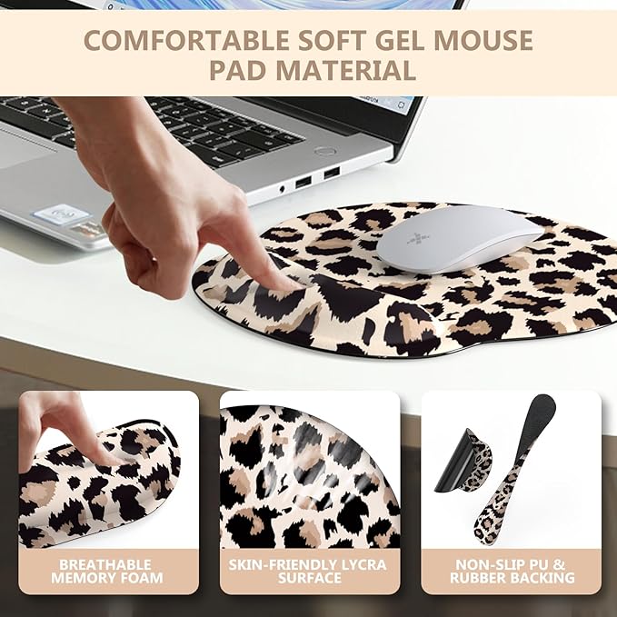iLeadon Mouse Pad Set Desk Mat + Mouse Pad with Wrist Rest + Keyboard Wrist Rest + Coaster 4in1 Leopard Mouse and Keyboard Pad Set for Home Office Classic Leopard