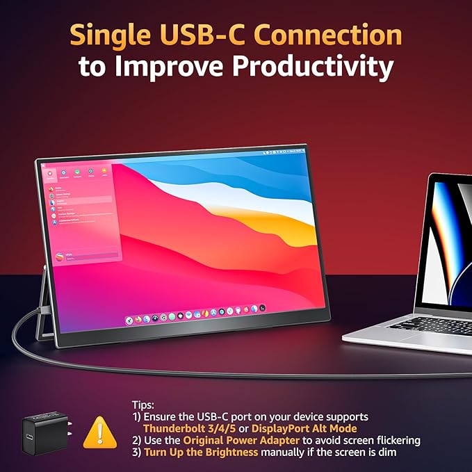 Portable Monitor 18.5 inch FHD 125% sRGB 100Hz IPS HDR HDMI USB-C Travel Monitor for Laptop MacBook PC Surface PS5 Xbox Large External Display with Kickstand &amp Speakers VESA Compatible