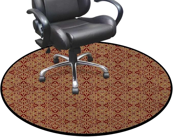 Vermilion Orange Marble Round Area Rug Throw Rugs Soft Washable Small Round Floor Mats for Bedroom Living Room Victorian Old Fashioned Traditional Diameter 47.2 in