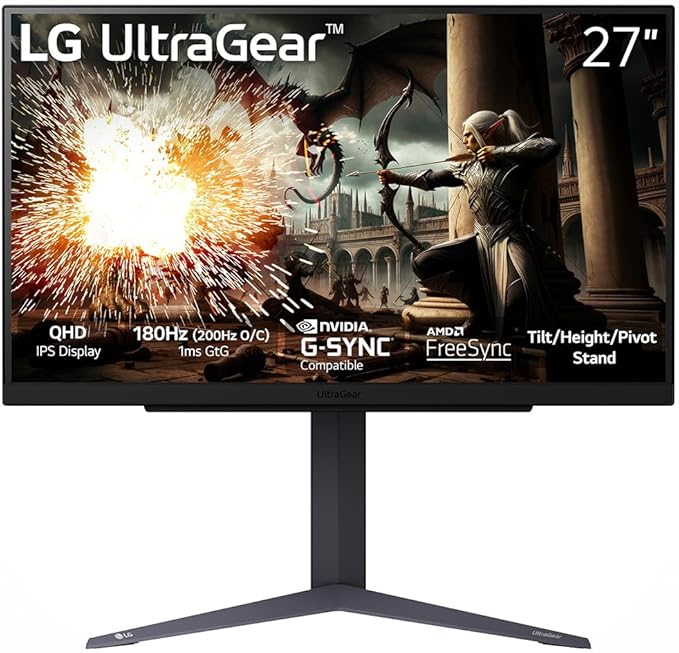 LG 27GS75QX-B 27 Ultragear QHD 1440P 180Hz 1ms G-Sync Compatible IPS Gaming Monitor Bundle with Elite Suite 18 2X HDMI Cable and Deco Gear CPS Exclusive 26 Month Protection Pack (BEACH-CPS-26M500)