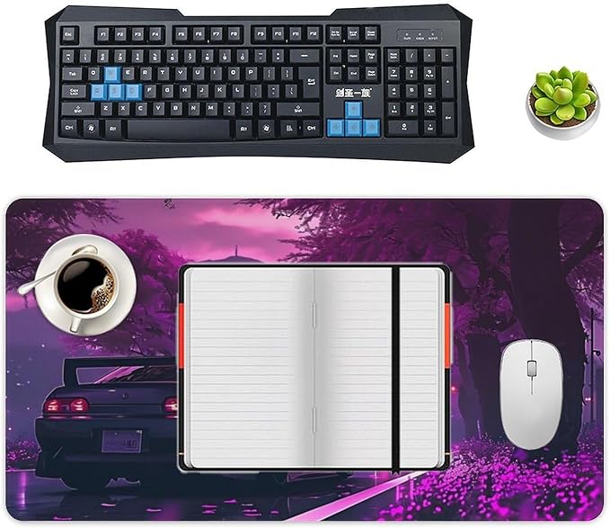 Large Mouse Pad Anime JDM Car S13 Purple Flowers Static Desk Mat Computer Accessories Gaming Office Organizers Supplies Decor Essentials Keyboard Pads for Desk Rubber 40X80cm