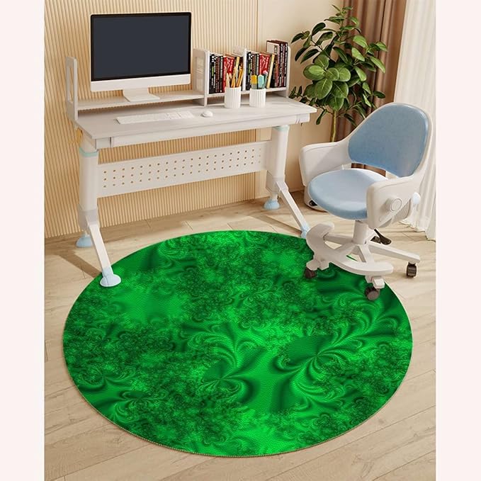 Emerald Green PU Leather Chair Mat for Hard Floors Vibrant Abstract Psychedelic Waterproof Office Floor Mat Chair Floor Protector for Rolling Chair Lime Green Diameter 39.4 in