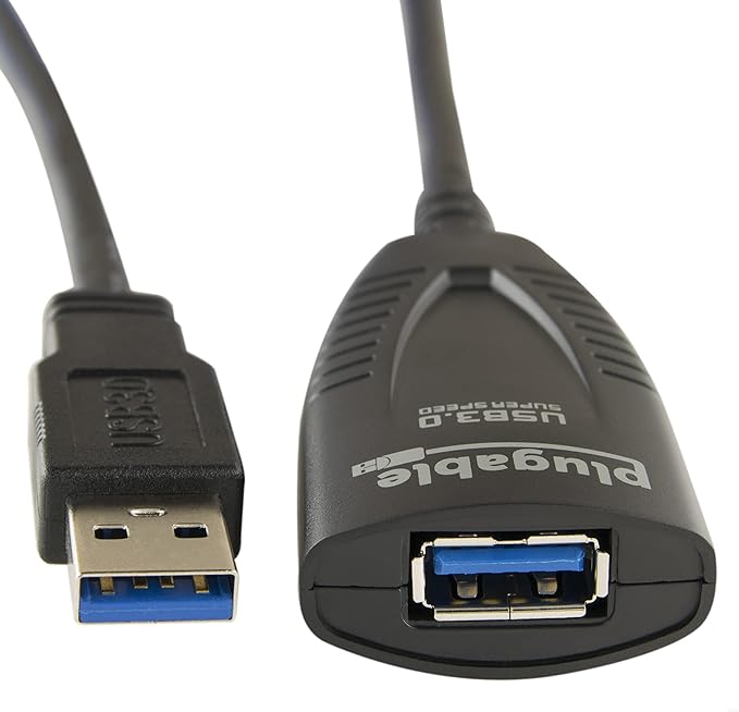 Plugable 5 Meter (16 Foot) USB 3.0 Active Extension Cable with AC Power Adapter Back-Voltage Protection and Driverless Technology