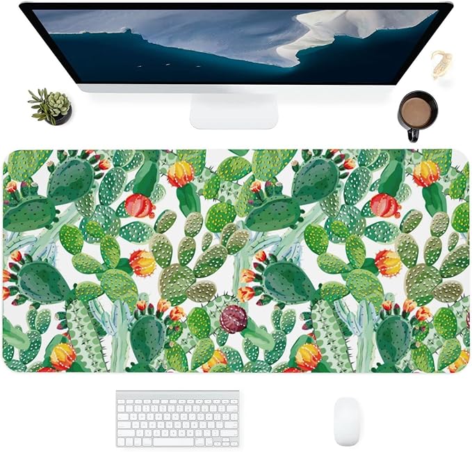 Cactus Plant Large Mouse Pad Gaming Mousepad with Wrist Support Rubber Computer Keyboard Mat for Desk Laptop Non-Slip Full Deskmat Protector Waterproof Writing Pad Office Home 16x35.5 in