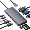 Laptop Docking Station10-in-1 USB C Hub 4K Dual HDMI Monitors Adapter Powered Hub with 100W PD VGA 2xUSB-A 3.0 USB-C Data Port SD/TF Reader 3.5mm Audio USB Hub for MacBook Pro XPS