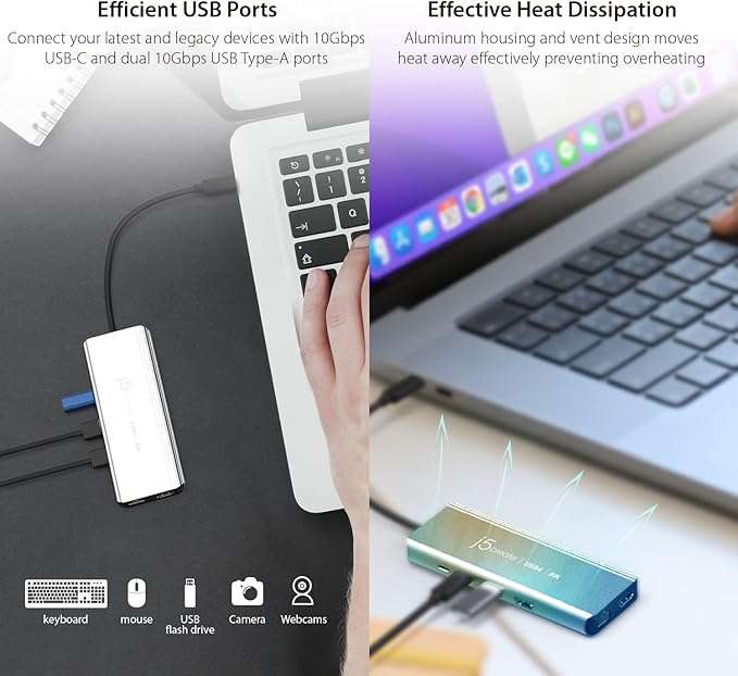 j5create USB4 8K Multi-Function Hub - 8K60/4K144 HDMI 2.5G Ethernet PD Charging 10Gbps USB-A 10Gbps USB-C Ports | Compatible with MacBook Windows Thunderbolt 3/4 and USB4 Devices (JCD403)