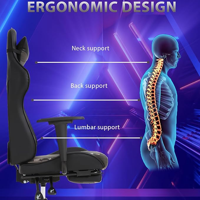 PayLessHere Racing Gaming Chair Office Massage Chair Ergonomic Recliner with Computer Desk PU Leather Lumbar Support Footrest Rolling Swivel and Task Function Ultimate Comfort for Adults (Camo)