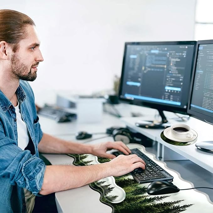 Large Mouse Pad and Keyboard Wrist Rest Desk Pad for Keyboard and Mouse 4-in-1 Large Gaming Mouse Pad with Wrist Support Desk Mat for Home Office Study Game-Forest