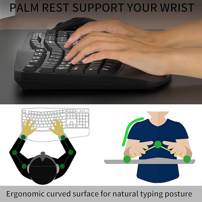 Wireless Keyboard and Mouse Combo2.4G Full Size Wave Keys Ergonomic Keyboard with Wrist Rest for Natural Typing 3 DPI Adjustable Ergonomic Silent Mouse for Computer/Laptop/Windows/Mac (Black)