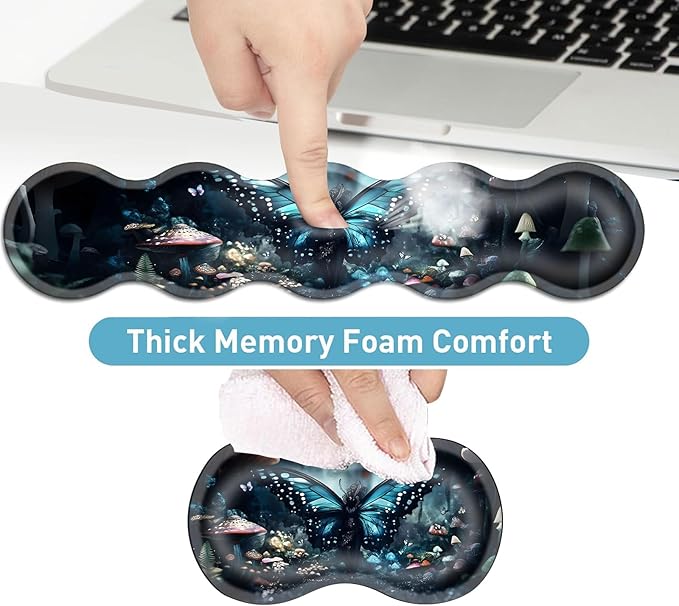 Keyboard Mouse Pad Set Extended Gaming Mouse Pad+Ergonomics Keyboard Wrist Rest Support Memory Foam Easy Typing Pain Relief 4Pcs XL Ultra Thick Desk MatButterfly Mushroom
