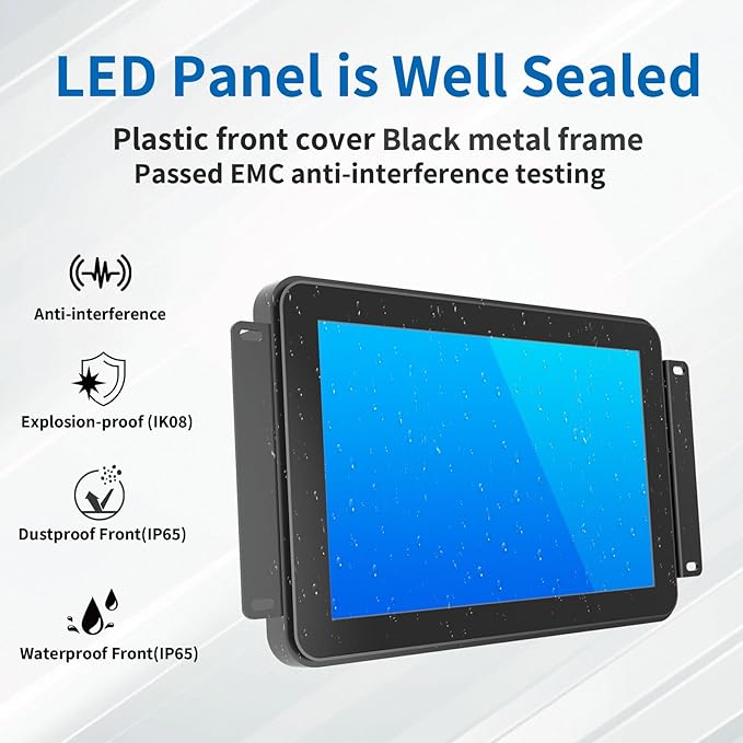 10.1 Inch Open Frame Touch Monitor PCAP 10-Point Touch Industrial Touchscreen Monitor with HDMI/VGA/DVI Interface Active Matrix TFT LCDLED Backlight with VESA Mount