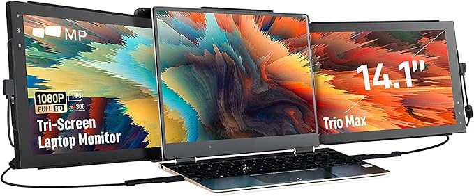 Mobile Pixels Trio Max Portable Monitor The On-The-Go Dual-Screen Laptop Monitor 14 Full HD IPS Display USB A/Type-C Plug and Play Sleek Design (1pc 14 Trio Max)
