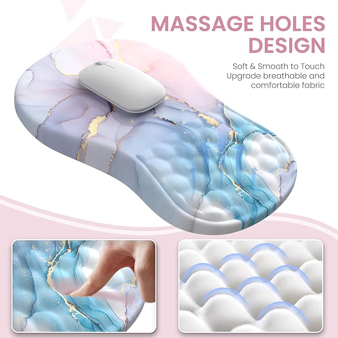 Desk Pad Mat Large Mouse Pad with Wrist Rest Ergonomic Keyboard and Mouse pad with Massage Design &amp Memory Foam Computer Mouse Pad for Home Office Study Game Pink Blue Marble
