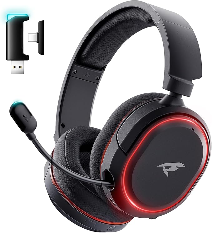 Wireless Gaming Headset 7.1 Surround Sound 2.4Ghz USB Gaming Headphones Bluetooth 5.4 100-Hr Noise Canceling Mic RGB Light Wireless Headset for PC PS5 PS4 Mac Switch ONLY Wired Mode Suit for Xbox