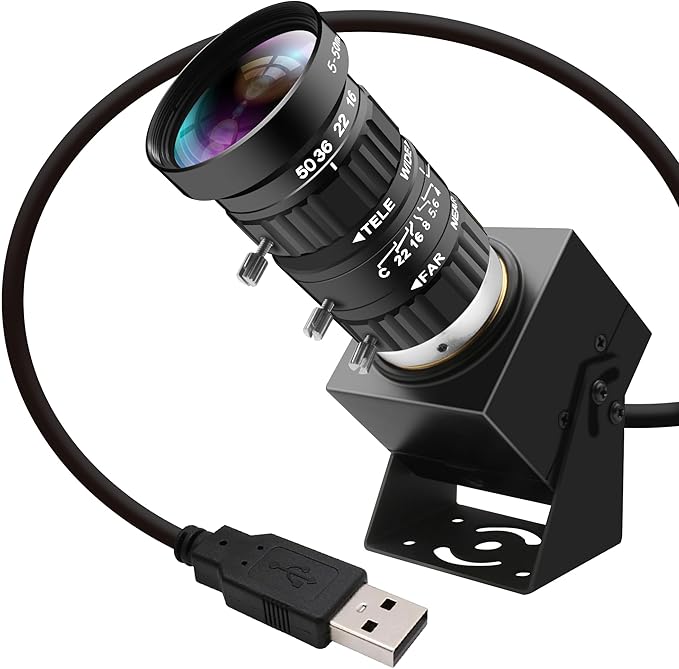 48MP USB Webcam 8K Ultra HD Color Camera with 5-50mm 10X Manual Optical Lens 6000P Industrial Security Video Camera Close-Up Zoom Function Plug-and-Play for Windows Linux Mac OS