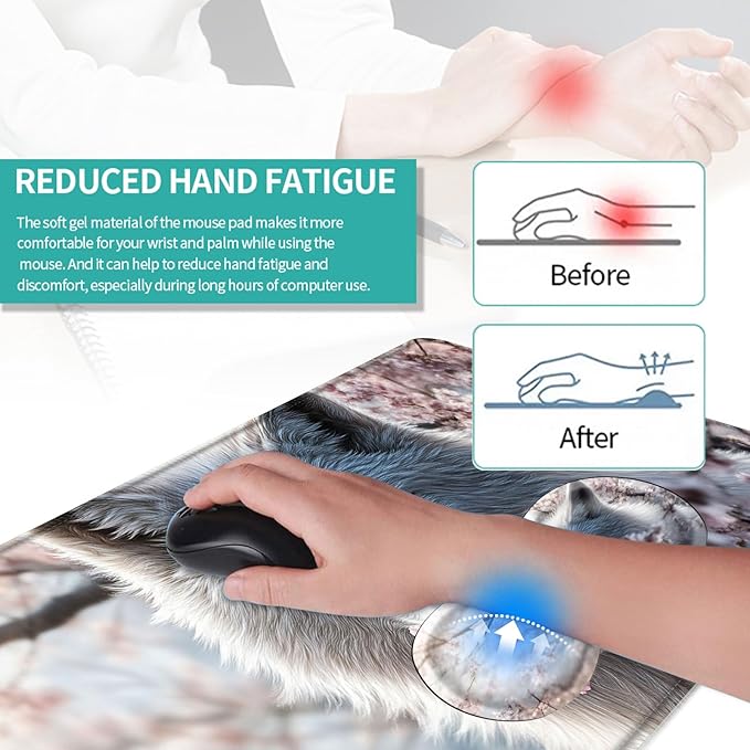 Keyboard Mouse Pad Set Extended Gaming Mouse Pad+Ergonomics Keyboard Wrist Rest Support Memory Foam Easy Typing Pain Relief 4Pcs XL Ultra Thick Desk MatWolf and Cherry Blossoms