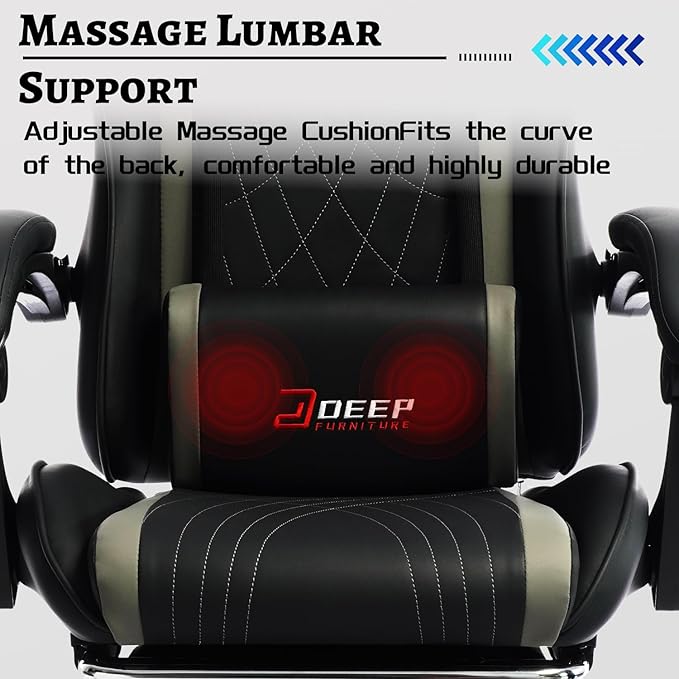 Ergonomic Gaming Chair with Footrest and Lumbar Massage Racing Office Chair High Back Computer Desk Chair with Headrest Pillow for Adults Video Game Chair for PC Gamer (1001-Gray)