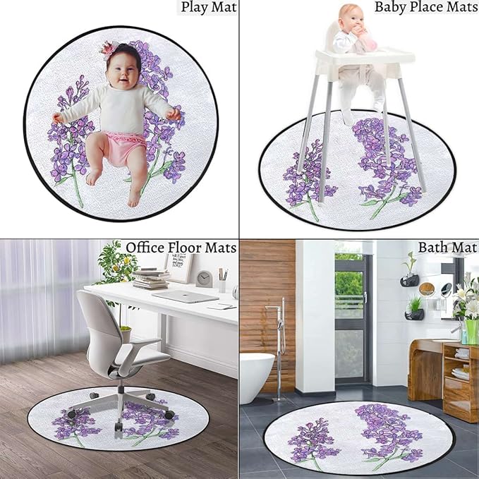 Love Themed Tree Round Chair CushionFloor mat thickest Chair Cushion Hardwood Floor Protection mat for Office and Home Computer Chairs Nature Spring TreePurple Lilac Diameter 60 in