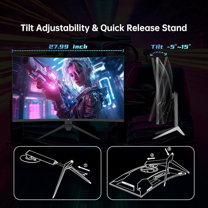 KTC 32 Inch Curved Gaming Monitor FHD 1080P 165Hz PC Monitor 1500R 122% sRGB with HDR FreeSync Premium HDMI 2.0x2 DisplayPort 1.4 VESA Compatible Tilt Adjustable Eye Care H32S17C (Renewed)