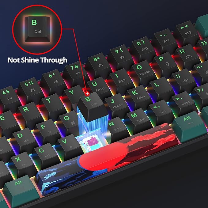 60 Percent Gaming Keyboard Mechanical with Linear Red Switch 60% Wired Ultra-Compact Mini Keyboard Rainbow with PBT Keycaps for Ps4/Ps5/Xbox(61 Green)