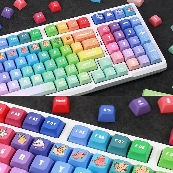 PBT keycaps Keycaps 133PCS Rainbow Keycaps XDA Profile Full Set Keycap DyeSubbed Thick PBT Caps for Gaming Mechanical Keyboard