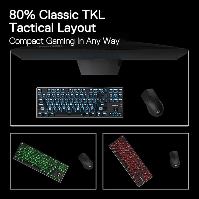 Redragon K660RGB-PRO (K556 TKL) Wireless Gaming Keyboard 80% 87 Keys BT/2.4Ghz Tri-Mode Aluminum Mechanical Keyboard w/Mac Function Keys Hot-Swap Sockets &amp Noise Absorbing Form Red Switch