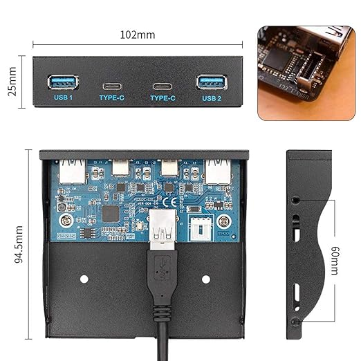 Chenyang 4 Ports 2 USB C ＆ 2 USB 3.0 to USB 3.1 Type E Front Panel Header USB HUB Port Multiplier Expansion Adapter for 3.5 Floppy Bay