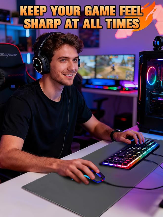 Large Heated Gaming Mouse Pad Gamer Gifts - 5 Levels Heating &amp Timed Auto Shut-Off Heated Desk Pad Mat for Keyboard Winter Gaming Accessories Gifts for Men Boy Women 31.5''x13'' Grey