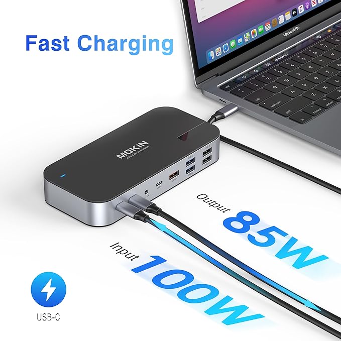 MOKiN Laptop Docking Station 4 Monitors 16 in 1 USB C Docking Station Triple Monitor USB C Dock with 2 HDMI DP 100W PD USB 3.1/3.0/2.0 RJ 45 Ethernet SD/TF Audio for Dell/HP/Lenovo/Asus/Acer