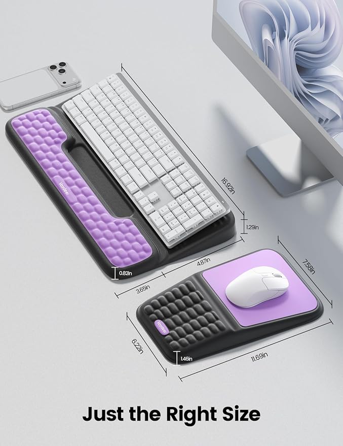 Vaydeer Keyboard Stand and Mouse Pad Set with Wrist Rest Computer Wrist Support Pad Soft Memory Foam Desk Cushion Ergonomic Keyboard Riser Holder Lift with Wrist Support for Office Gaming Red