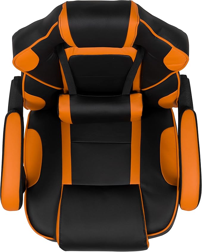 EMMA + OLIVER Black/Orange Ergonomic Gaming Chair -Recline Back/Arms Footrest Massaging Lumbar