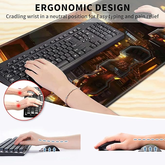 Keyboard Wrist Rest &amp Desk Mat 35.4 x 15.7 inch &amp Mouse Wrist Rest &amp Coasters 4 Pcs Gaming Mouse Pad with Wrist Rest Set with Memory Foam Ergonomic Easy Typing Pain Relief - Books