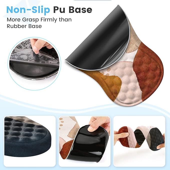 HAOCOO Ergonomic Mouse Pad Wrist Support and Keyboard Wrist Rest 3 PCS Computer Carpal Tunnel Mouse Pads for Desk with Coaster Set Memory Foam Mousepad with Non-Slip PU Base for Home Office Boho