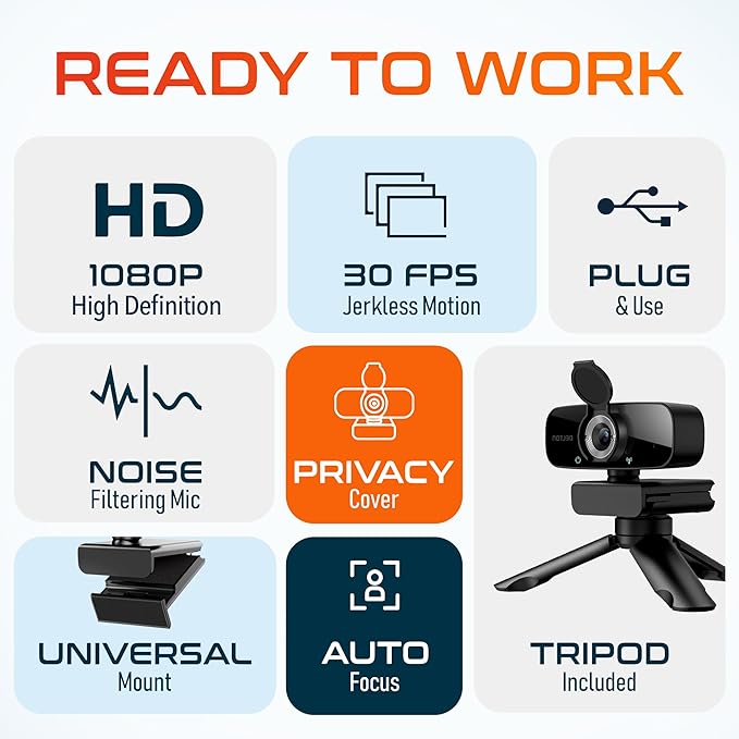 Delton C24 USB Webcam with Microphone HD 1080p Wired Webcam 2 Megapixels Wide Field of View Auto Focus Noise Canceling Mic USB Computer Camera Compatible with Computer/Laptop/iMac - Black