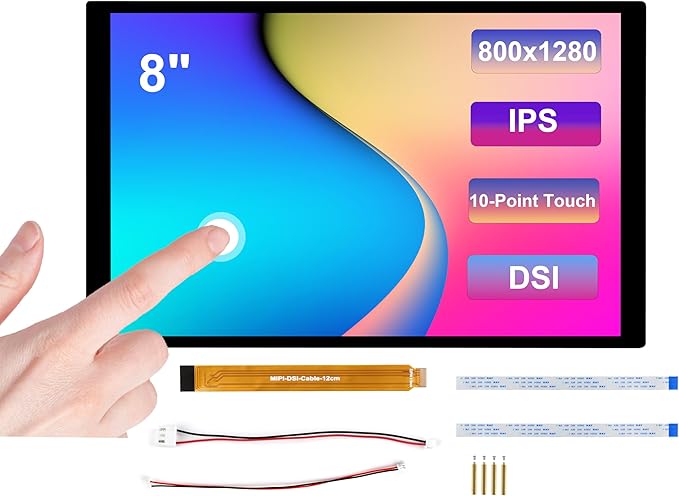 8inch DSI Touch Screen 10-Point Capacitive Touch Display 800x1280 IPS Panel Optical Bonding Toughened Glass Panel Compatible with Raspberry Pi 5/4B/3B+/3B/RK3506/RK3576/ESP32-P4