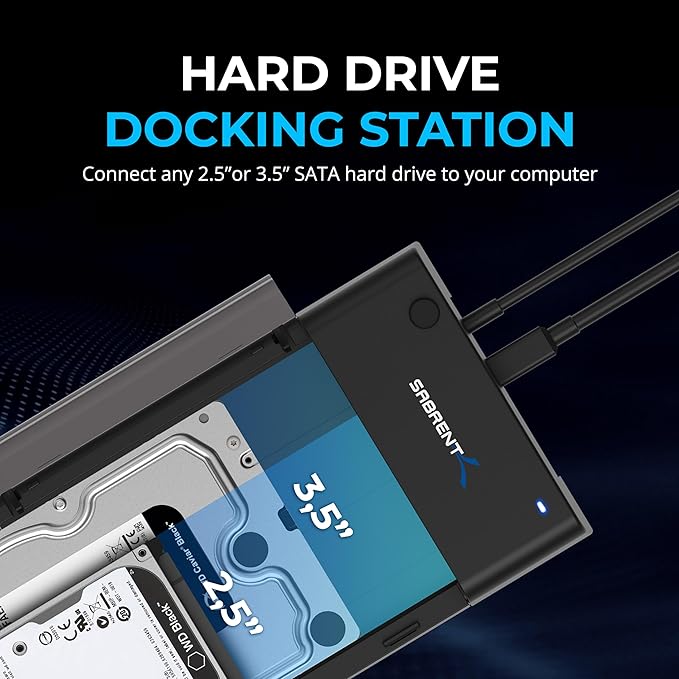 SABRENT USB 3.0 to SATA External Hard Drive Lay-Flat Docking Station for 2.5 or 3.5in HDD SSD [Support UASP] (EC-DFLT)
