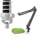 Rode PodMic USB White Dynamic Broadcast Microphone with Rode SC27 Green USB-C to USB-C Cable and StreamEye Adjustable Boom Arm