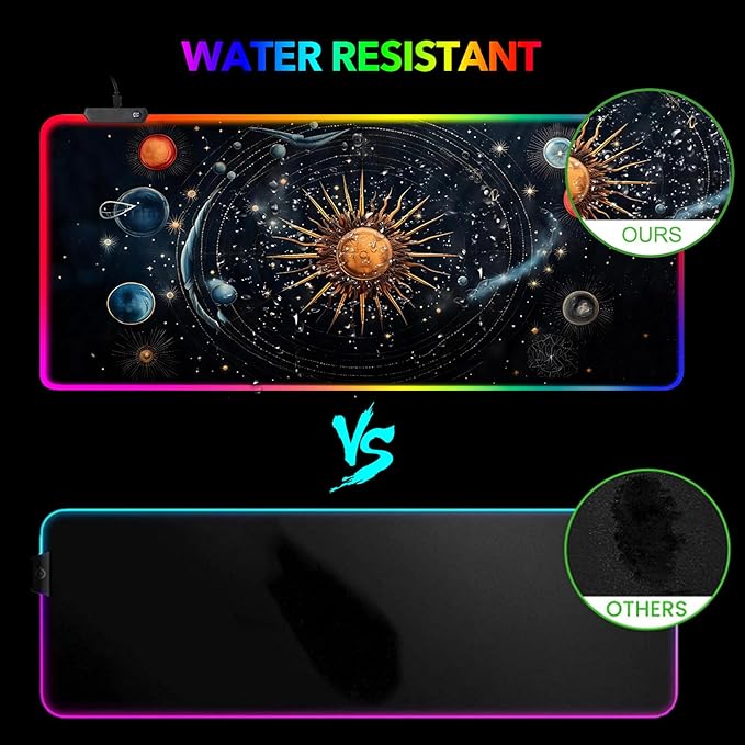 AIMSA RGB Mouse Pad LED Gaming Mouse Pad with 14 Lights Modes Non-Slip Rubber Base Computer Carpet Desk Mat for PC Laptop (35.4 x 15.8 inch) Abstract Solar System