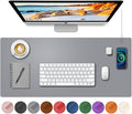 Desk Mat with Wireless Charging Grey Mouse Pad with Wireless Charger Desk Pad Matt for Desktop Mousepad Gaming Large Mouse Pad Leather Compute for Keyboard and Mouse 32 x 16
