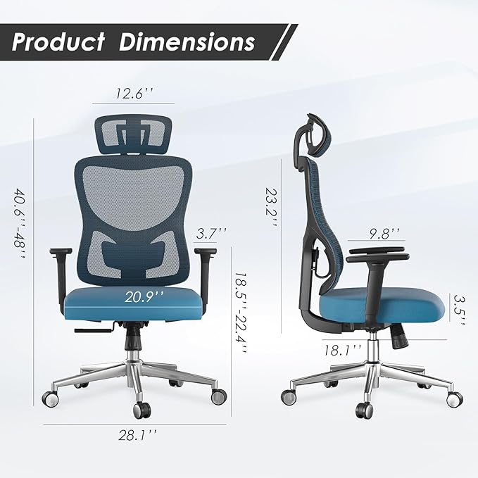 Ergonomic Office Chair with 3D Armrests &amp Adjustable High Back - Reclining Computer Desk Chair with Lumbar Support and Headrest for Gaming and Home Office 350 lbs Capacity (Navy Blue Model C)